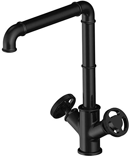 VOAOV Schwarz Retro Küchenarmatur Vintage Steampunk Industrieller Stil Wasserhahn Küche Drehbar Zweigriff Mischbatterie Armatur, Messing Spültischarmatur Für Spülbecken Und Bad Waschbecken