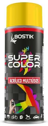 Bostik SUPER COLOR AMARILLO TRÁFICO RAL 1023, Pintura en Spray Acrílica para Uso Profesional y Doméstico, Multiusos, Secado Rápido, Acabado Brillante, Interior y Exterior, Bote 400 ml
