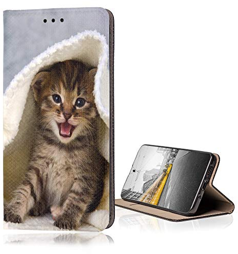 KX-Mobile Hülle für LG Q6 Handyhülle Smart Magnet mit Motiv 445 Katze in Decke