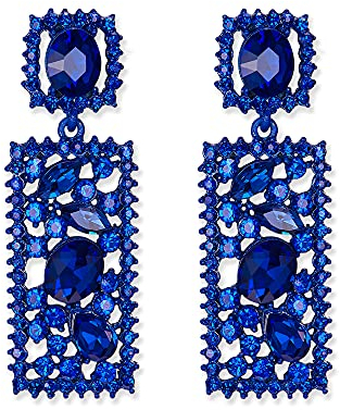 EVER FAITH Rechteck Ohrringe Blau Strass Kristall Geometrische Aussage Drop Kronleuchter Ohrstecker