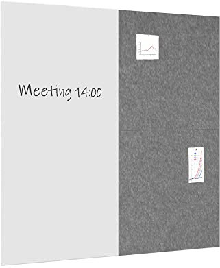 Vivol Tableau blanc et tableau d'affichage gris 200 x 200 cm – 1 tableau blanc et 2 panneaux acoustiques – 5 couleurs