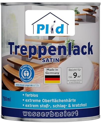Plid Treppen- & Parkettlack Klarlack Satin 750 ml für Holz | Versiegelung | Parkett, Treppen, Korkböden & Möbel | | Wohnräume | Stoß- & schlagfest | ca. 9 m² | Made in Germany