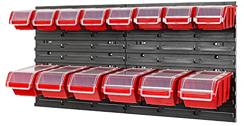 Étagère murale empilable 772 x 390 mm – Système de rangement de 14 boîtes avec couvercle – Étagère de rangement avec boîtes de rangement