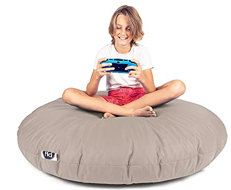 PATCH HOME Patchhome Sitzsack 2 in 1 Sitzkissen mit Reißverschluss bereits befüllt Bodenkissen Sessel BeanBag Kissen (Creme, 125cm Durchmesser)