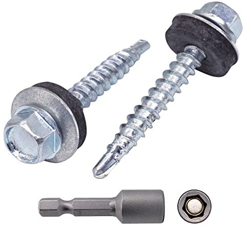 Paquete de 80 tornillos autoperforantes DIN 7504-K de acero galvanizado de 4,8 x 35 mm, con arandelas EPDM, cabeza de arandela hexagonal, tornillo de chapa metálica, autorroscante (80, 4,8 x 35 mm)