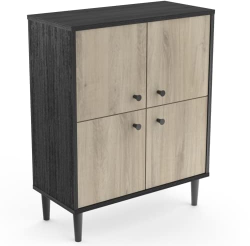 Buffet Industriel 4 Portes Ouvrantes Noir et Bois ARTY - Meuble de Rangement 4 Portes - Fabriqué en France - 607x285x757MM