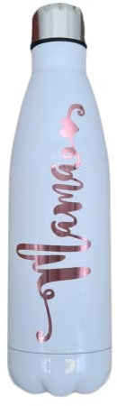 Edelstahlwasserflasche mit personalisiertem Namen (Mama Marmor & Rose Gold)