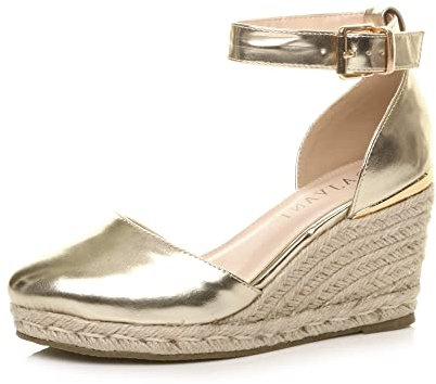 AJVANI mid wedge heel buckle up ankle strap espadrille sandals size 7 40