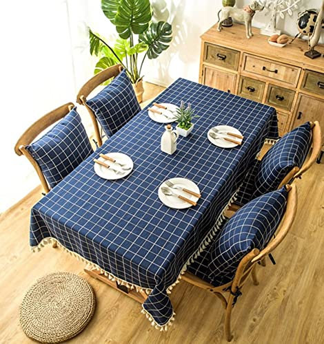 EHOMERY Wachstuchtischdecke Beschichtet Meterware Tischtuch Ethno Colid Color Mit Quaste Grosse Tischdecke Stoff Tischtuch Jaquard Dunkelblau Tischschutz Dekoration 140X140Cm