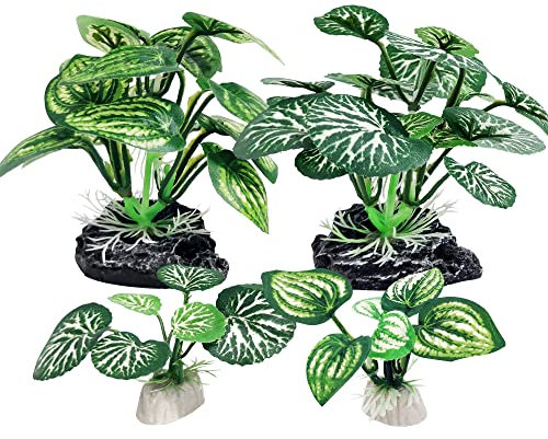 Vtapliea 4PCS Aquarium Plants Betta Fish Tank Decorations Small Size Soft Faux Silk Aquarium for Hiding Fish Reptil
