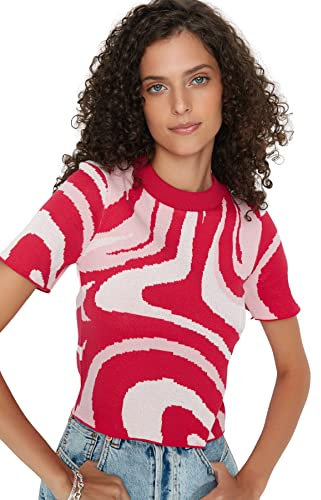 Trendyol Blusa de Punto de Cuello Redondo estándar para Mujer Camisa, Fucsia, M