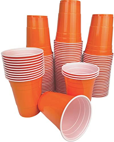 Vitavalley Party Plastikbecher - 100 robuste & wiederverwendbare Partybecher - ideal für Festivals, JGAs oder Gartenpartys (Orange)