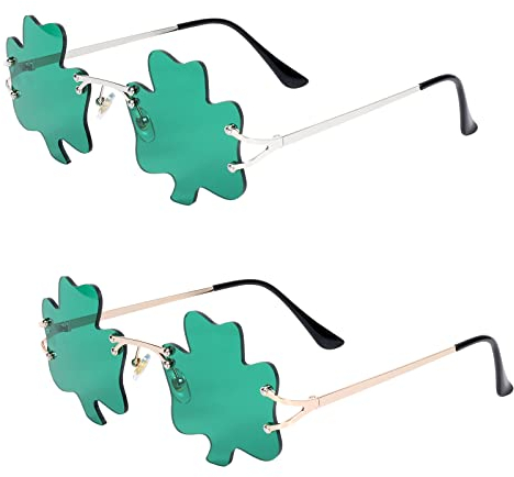 2 Paar Kleeblatt Sonnenbrille, Irische Kleeblatt Brille Grüne Leprechaun Kostüm Brille St. Patricks Day Accessoires St. Patrick Party Deko für Damen Herren Kinder Erwachsene (Dunkelgrün)
