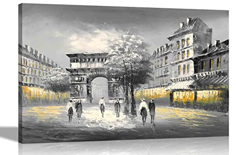 Gelber Bogen de Triomphe Paris Kunstdruck auf Leinwand, gerahmt, zum Aufhängen, gespannt, Wandkunst, Ölgemälde, Reproduktion für Wohnzimmer, Geschenk, 76 x 50 cm