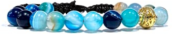 Samsara Bracciale Tibetano Buddista, lunghezza Regolabile, gioiello mistico Portafortuna - Filo in cotone cerato ad alta resistenza (AGATA BLU STRIATA)