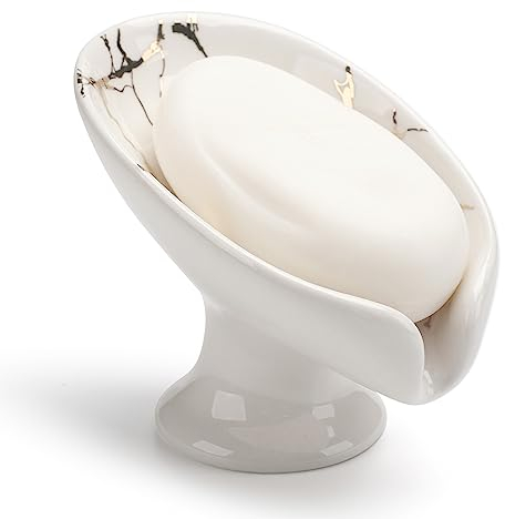 Porte Savon Céramique Auto Drainant pour Salle de Bain, Cuisine, Douche - Blanc