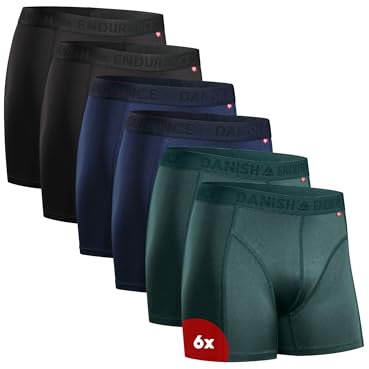 DANISH ENDURANCE 6er Pack Sport Boxershorts Herren, Mit regulärem oder langem Bein, Mehrfarbig (2X Schwarz, 2X Blau, 2X Grün), XXL