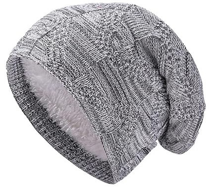 Mashaouyo Gestrickte Karo-Pullover-Mütze für Damen und Herren Plus verdickter, winddichter, Warmer Ohrenschutz aus Fleece Trapper Mütze (D, One Size)