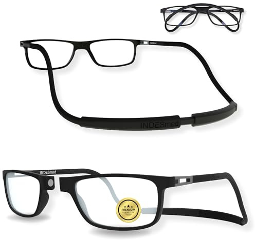 INDESMED Magnetische Lesebrille Faltbar und Verstellbar mit Blaulichtfilter | Modern, Leicht, Patentierte Verstellung, Magnetverschluss, Wechselband mit 1 Klick, Flexibel, Für Damen & Herren | INDESmed
