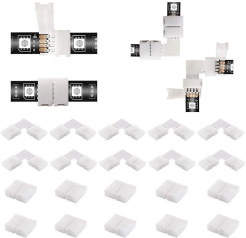 Connecteurs de bande lumineuse LED RGB 4 broches 10 pièces en forme de L + 10 pièces sans interruption pour bande LED multicolore SMD 5050
