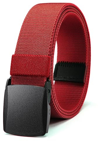 Bon4Extrao Straffes Elastischer Gürtel Herren ohne Löcher, Stoff Stretchgürtel Herren 38mm für Arbeitshose mit Schwerlast Leichter Kunststoffschnalle Stufenlos Verstellbar, Rot