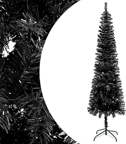 NITCA Albero di Natale Artificiale, Albero di Natale Slim con Supporto in Acciaio, Albero di Natale Decorazione Natalizia Esterni Interni, Nero 240x61 cm