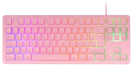 Mars Gaming MK023, Tastiera Gaming TKL, Tecnologia Ibrida H-Mech, Illuminazione FRGB Rainbow, Anti-ghosting, Compatibilità Universale, Rosa, Lingua Spagnola