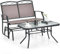 GOPLUS 2 teiliges Gartenbank Set, 2-Sitzer Schaukelbank aus Metall & Textilene mit Glastisch, Sitzbank wetterfest mit Armlehnen & Rückenlehne, Schaukelstuhl für Garten, Balkon, Hof