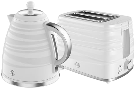 Swan Symphony Kitchen Set, 1.7L Fast Boil Kettle & 2 Slice Toaster, White, SK31050WN, ST31050WN