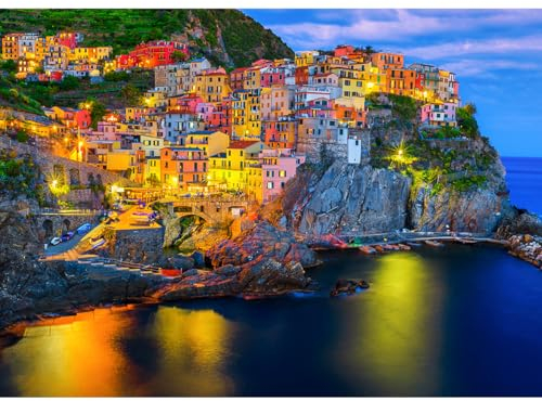 HUADADA Puzzle 1000 Teile, 1000 Teile Puzzle für Erwachsene und Kinder, Impossible Puzzle, Puzzle-Geschenk, Clevere Rätsel, Puzzle Farbenfrohes (Cinque Terre at Evening)