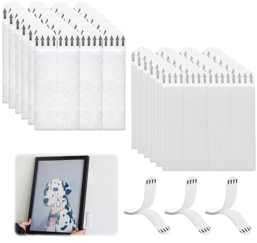 Tira grande para colgar cuadros, resistente, 24 pares (48 tiras), colgador de lona mediano sin clavos, sin daños, adhesivo para montaje en pared para marcos de fotos, póster