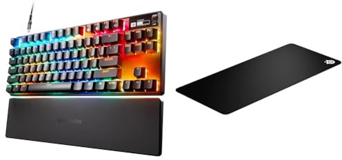 SteelSeries Apex Pro TKL HyperMagnetic Tastiera da gaming - La più veloce del mondo & QcK XXL - Tappetino per mouse da gioco - tessuto - base in gomma - nero (900 mm x 400 mm)