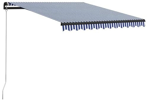 Iiaky Gelenkarmmarkise mit LED 300x250 cm Balkon Sonnenschutz Balkon Klemmmarkise Markisenbeleuchtung Gartenmarkise Blau und Weiß