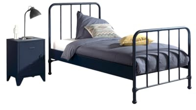 Bett Bronxx Metall 90x200(inkl. Lattenrost) mit Nachttisch-matt denim blue