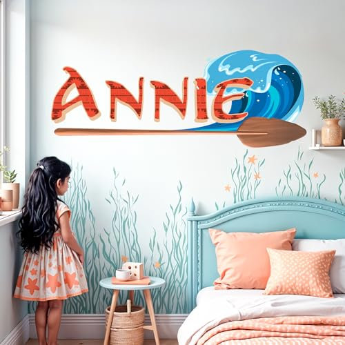 AdesiivoStudio Wandtattoo, Motiv: Ozeanprinzessin, The Sky Meets The Sea, freundliche Kinderzimmer-Dekoration, inspiriert von Maui, Heimdekoration – You're Welcome! – Wanddekoration für