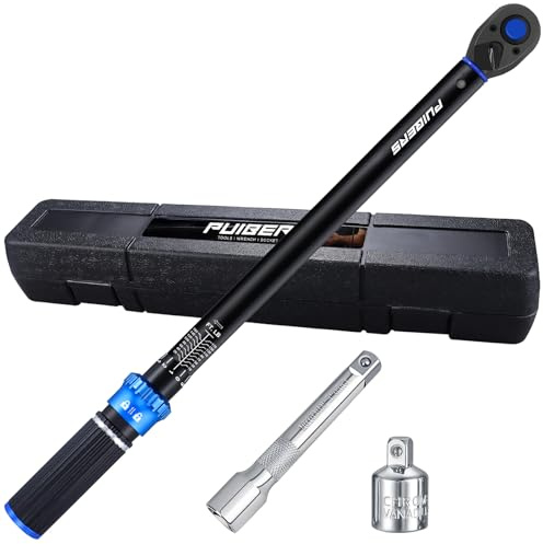 PUIBERS Drehmomentschlüssel-Set, 1/2-Antrieb, Drehmomentschlüssel 3-5 m, LB/13,6-230,5 Nm, ± 3 % Präzisions-Drehmomentschlüssel mit 1/2 Zoll auf 3/8 Zoll Stecknuss-Adapter, 124 cm Verlängerungsstange