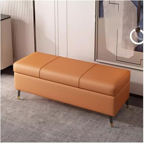 Extra Long Orange Storage Ottoman Bench with Safety Hinge Flip Top End of Bed Storage Bench for Bedroom and Living Room