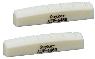 Guyker Acoustic Guitar Bone Nut - 6 String White Flat Bottom Pre-Slotted Bone Nuts Replacement Parts Accessories for Acoustic Folk Guitar 2 Piece, 44x6x9mm ATW-4469