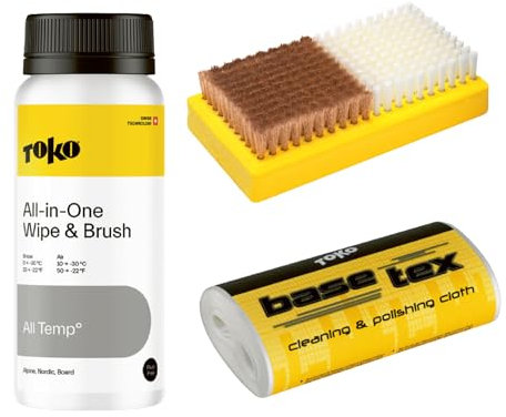 TOKO All-in-One Wipe & Brush Kit - Ski & Snowboard Wax & Care Kit - No Iron Needed - 250 ml