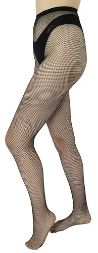 MANA MANA Medias De Rejilla Para Mujer, Nero XL/XXL, Sin Costuras, Cintura Alta, Hasta El Muslo, Fabricadas En Italia