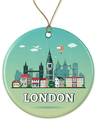 Keramik Weihnachten Deko Anhänger London-England-Ornament Weihnachten Baum Hängen Anhänger Witzige Weihnachtsbaum-Anhänger Runde Weihnachtsbaum Deko Für Bars Auto Party