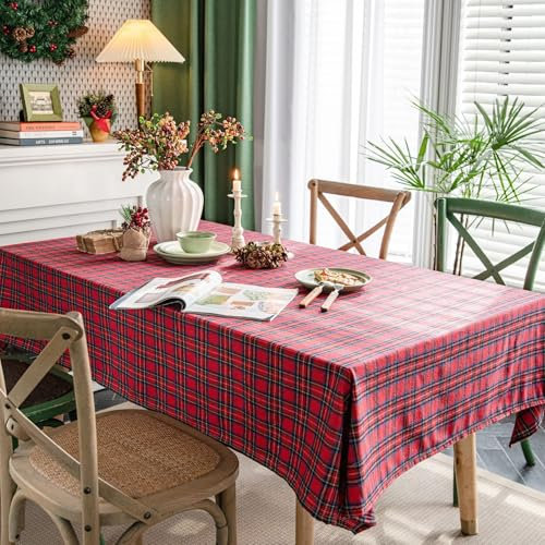 FAWFCJD Weihnachtstischdecke, Rot, Kariert, Rechteckig, Weihnachtstischdecke, Party-Tischdecke, Staubdicht, Waschbar, Anti-Falten-Tischdecke for Weihnachtstischdekorationen(140 * 140cm)