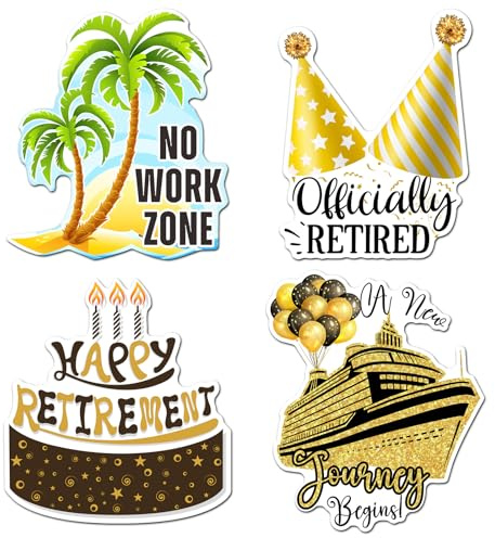 Hoteam 4 Pcs Retirement Cruise Door Decorations Magnetic Large Happy Retirement Cruise Ship Door Magnets Funny Waterproof Nautical Magnets for Carnival Cabin Stateroom Fridge Car