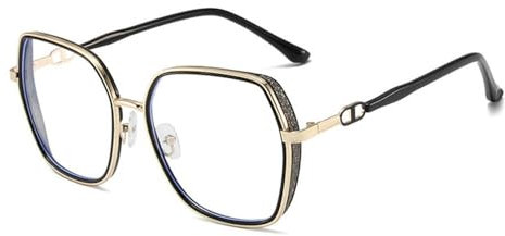 AOOLIA Blaulichtfilter Brille für Damen Herren Metal Frame Anti-Blaulicht Brillen Computer Gaming Ohne Stärke Brille (Schwarz)