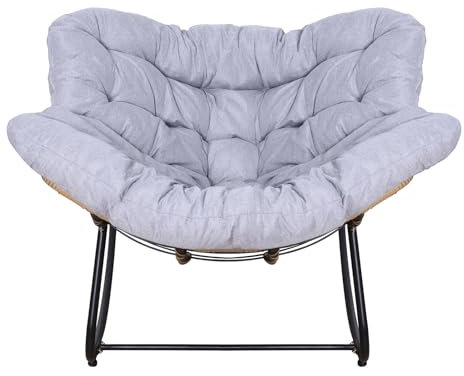 qorkhogr Papasansessel, Outdoor-Rattan-Schaukelstuhl, Terrasse, bequemer Lesesessel mit übergroßem Kissen, Indoor-Liegestuhl, breiter Schaukelstuhl für Balkon, Veranda, Garten, Wohnzimmer, Grau