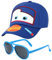 Car Kinder Baseball Cap, 2PCS Baseballkappe und Sonnenbrille Schirmmütze Sonnenschutz Cap Cartoon Snapback Cap Baseballmütze Einstellbare Kappe Sonnenbrillen Set für Kinder Ab 2 Jahren