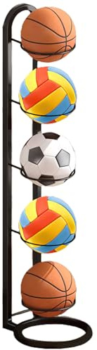GOMETY 5 Stufiges Basketball Aufbewahrungsregal, Stehendes Ballregal, Innenbereichb Ball Aufbewahrung, Abnehmbares Standing Rack Halter für Display Basketball, Fußball, Volleyball, Rugby