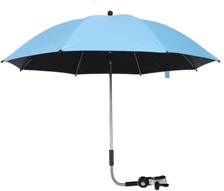 ZhangJJJJJJJ Sombrilla para silla de playa, protección UV de 360°, con abrazadera ajustable y brazo flexible, para carrito y silla de playa, azul