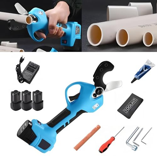Pipe Cutter Water Pipe Scissors, PVC Plastic Pipe Cutter, with 3 Batteries, LED Display, 2 Gears Adjustable, Large Cut Water Pipe Cutting Machine, PVC Cutting Knife Electric Hot Melt Pipe