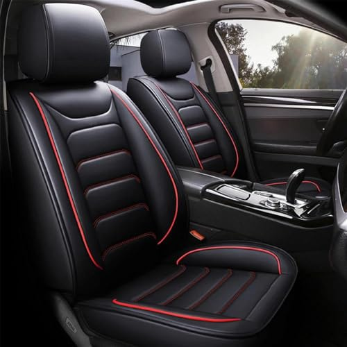 SQIFBA Sitzschoner Auto Leder-Autositzbezug Für Ford Für Focus Mk2 Mk3 2 3 Mk1 Für Fiesta Mk7 Für Mondeo Mk4 Für Kuga Für Ranger Für Fusion Autozubehör Autositzbezüge(Schwarz Rot,Vorderseite)